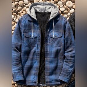 Wrangler Blue and Gray Plaid Hooded Jacket
